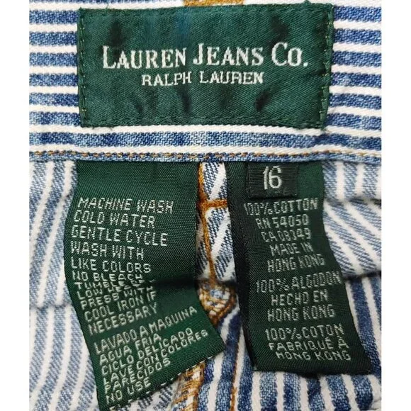 Lauren Jeans Co. Ralph Lauren Women's Blue Striped Denim Shorts Size 16 Vintage - Picture 2 of 4